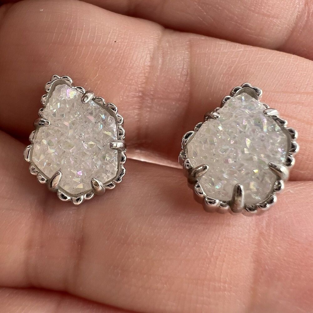 Kendra Scott Tessa Stud Earrings for Women Rhodium Plated, Iridescent Drusy